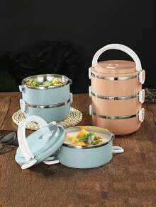 صندوق غداء جديد أنيق من الفولاذ المقاوم للصدأ، صندوق غداء معزول، مناسب للعمل والطلاب، متعدد الطبقات دائري السعة الكبيرة