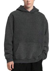 FAIABLE Mens Hoodies Oversized Unisex Wash Hoodie Heavyweight Fleece Vintage Cotton Sweatshirt Men Women Streetwear - 碳灰 - 查看 2
