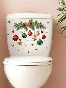 Weihnachtliche bunte Blätter, Lampen, Kugeln, Sterne Aufkleber, Kinderbadezimmer Aufkleber, Heimdekoration Wandaufkleber selbstklebend, Weihnachtsgeschenk Dekoration