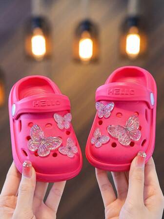 HAHABOBO Nuevas y populares sandalias y pantuflas para niños - Material de EVA para verano y otoño, zapatos para niñas, con patrones de mariposa 3D transparentes, elegantes, lindos y con estilo, tipo slip-on, cómodos, livianos, suaves y de suela plana, aptos para ducha, uso en casa, caminatas al aire libre, viajes, transporte, escuela, playa y uso en la ; perfectos para todas las estaciones