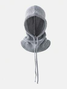 1pc Women's Drawstring Balaclava Solid Color Knit Hat, Neck Warmer Wool Detachable Hoodie, Casual Streetwear - Dharma Hat - View 15