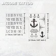 JKCODE TATTOO 防水设计半永久纹身,素描手,航海图案指南针 - 罗马数字 - 自我临时纹身,复古风格草本男女纹身贴纸 - 信仰图腾 - 手指、手臂和颈部临时纹身 - 藏蓝色 - 查看 8