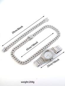 3 件欧美时尚嘻哈水钻 12 毫米手链、项链、石英腕表套装，男士街头风格配饰 - 金黃色 - 查看 5