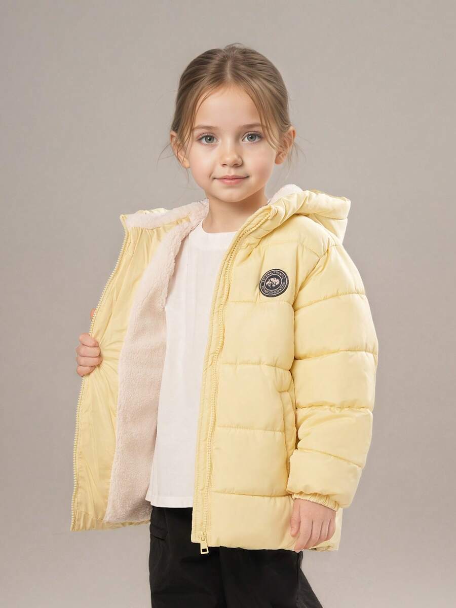 SOLOCOTE 年轻女孩可爱冬季口袋拉链前连帽棉衣，温暖舒适，圣诞礼物 - 黃色 - 查看 1