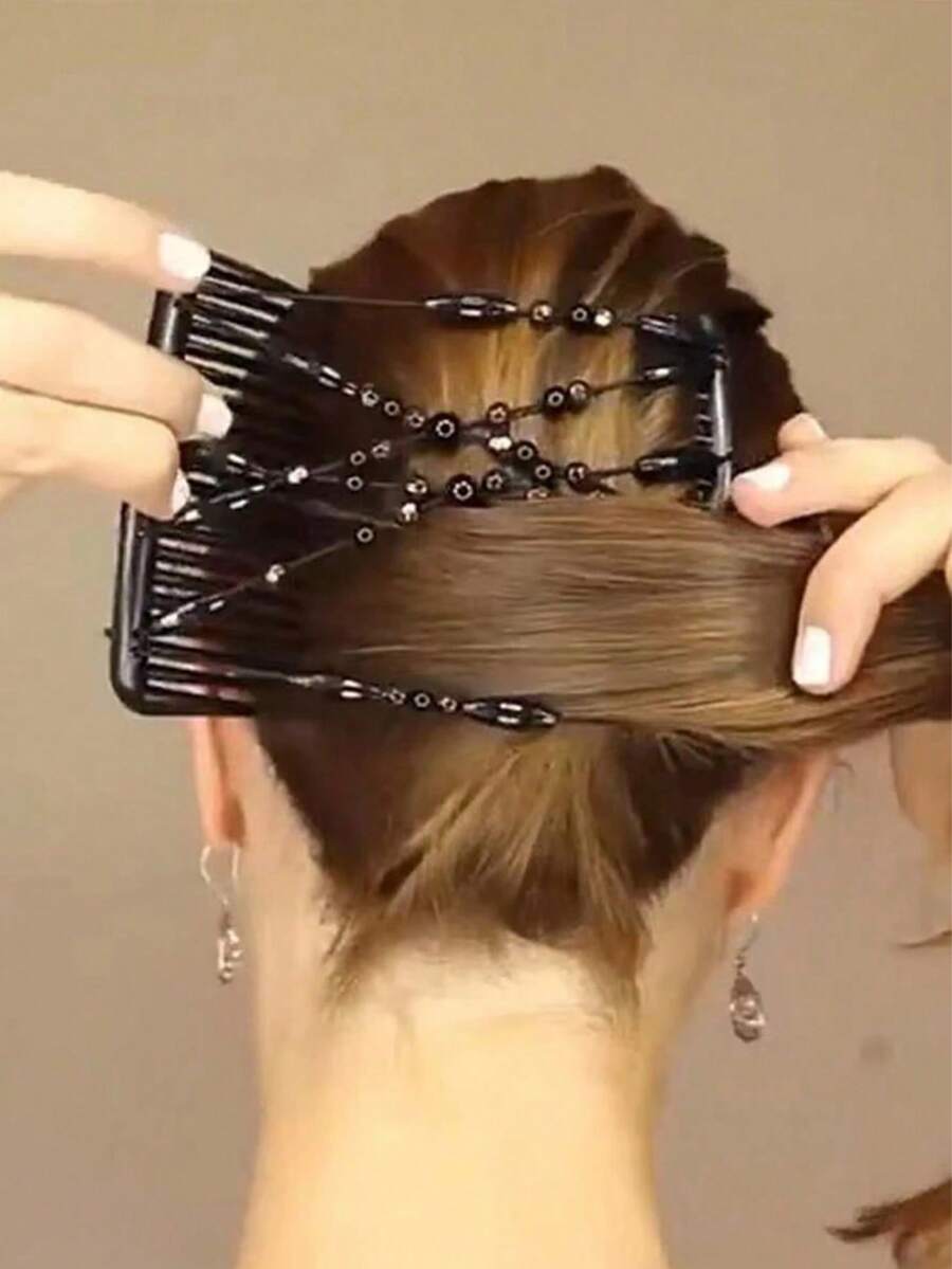 1 Stück Damen Schwarze Waffen-Farbe glänzende ovale Perlen Doppelreihen Elastische Haarkamm, Schnelle Hochsteckfrisur Accessoire, Reise, Geschenke für Frauen, Haarsachen, Strumpfstopfer für Frauen, Strumpfstopfer Frauen, Weihnachtsgeschenke, Weihnachtsstrumpfstopfer, Geschenke für Frauen, Geschenk, Weihnachtsgeschenk, Strumpfstopfer für Erwachsene, Strumpfstopfer für Erwachsene, Haarsachen, Strumpfstopfer, Volljährigkeits-Weihnachts-Haaraccessoires, Geschenkideen für Frauen, Beauty-Strumpfstopfer, Weihnachtsgeschenke für Frauen, Kopfzubehör