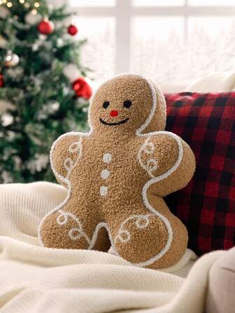 Christmas Gingerbread Man Throw Pillow - Classic Holiday Decor, Feather-Free, Perfect Gift For Xmas/Halloween/Easter/Party, Decorative Cushion For Home Sofa