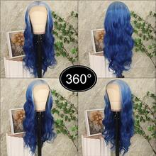 13X4 Free Part Ombre Pink Body Wave Synthetic Lace Front Wigs For Women 28 Inch Long Wavy Hair Wigs Glueless Soft Pink Ombre Colored Wigs Heat Resistant Christmas Wig Natural Long Wave Lace Front Wigs For Daily Party Cosplay Use - 漸層藍色 - 查看 8