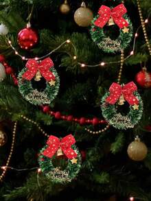 1/5/10pcs Mini Christmas Wreaths, Festive Plastic Ornaments, Artificial Holiday Tree Decorations,Christmas Decorations Mini Christmas Wreath Simulation Wreath Christmas Tree Decoration Accessories,Battery-Free, For Christmas, New Year, Valentine'S Day, Thanksgiving, Winter Party Decorations