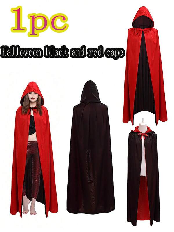 Vampire Cape Black Red Adult Cloak With Hood Double Side Unisex Hooded Cloak Vampire Priate Cape Robe For Women Men Halloween Cosplay Costume Party