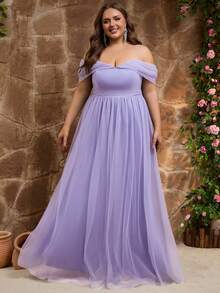 Plus Tulle Off The Shoulder Maxi Dress For Wedding Guest Evening Party Formal Event Prom Gowns Fashion Elegant Cruise Graduation Homecoming Curve - Mauve Purple - View 6
