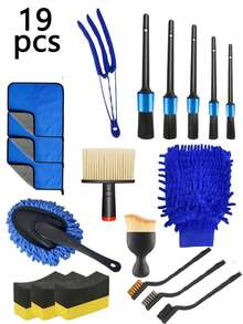 Car Cleaning Tools Set, Include Interior, Wheels, Paint Cleaning Cloth, Duster Brush, Multi-Purpose Brushes, Polishing Sponges, Car Wash Towels, Soft Bristle Car Interior Detail Brush, Car Dashboard Dusting Brush, Car Interior Cleaning Tool, Plastic Material