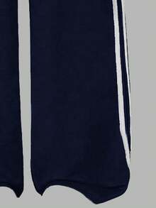 Tween Girl Numeric Print Contrast Color Shoulder Sweatshirt And Sweatpants Set