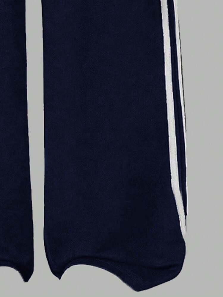 Conjunto de sudadera con hombros descubiertos y pantalón de chándal con estampado numérico y color contrastante para niña preadolescente - Blanco - Añade 6