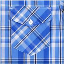 Mens Short Sleeve Plaid Button Down Shirt Western Casual Shirts With Two Pocketshalloween - 藍色 - 查看 6