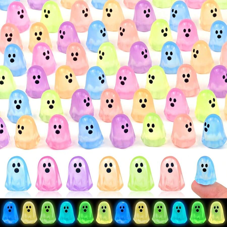 20 Pcs Halloween Luminous Mini Resin Ghost Figures Glow In The Dark Tiny Little Ghost Statue Miniature Figurines For Halloween Crafts Vase Filler Micro Landscape Fairy Garden Party Decor
