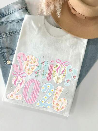 Cool Lace Graduation Senior Year, Preparatory Student, Shirt Design Pattern Printed Plus Size T-Shirt, Short-Sleeved Round Neck Summer And Spring Casual Top, Fashionable Short-Sleeved, Women's Round Neck Comfortable T-Shirt, Casual Daily Women's T-Shirt, Summer Clothing, Women's Clothing, Casual And Versatile