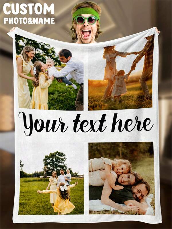1pc Customized Photo Blanket, Personalized Flannel Blanket With Photo And Text, Bedding Blanket, Custom Picture Blanket, Personalized Family Photo Blanket, Custom Image Blanket, Personalized Throw Blanket With Image, Cozy Blanket, Family Gift, Wedding Gift, Mother's Day Gift, Birthday Gift, Office Use