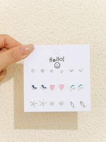 9 أزواج من أقراط الأذن المرصعة بالكامل بالراين بتصميم بسيط على شكل فراشة للنساء