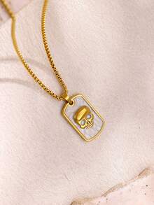 1Pc Gothic Style Skull Square Pendant Necklace, Punk Drip Oil Skull Gold Stainless Steel Necklace, Unisex Jewelry Fashion Accessories, Halloween And Christmas Gifts