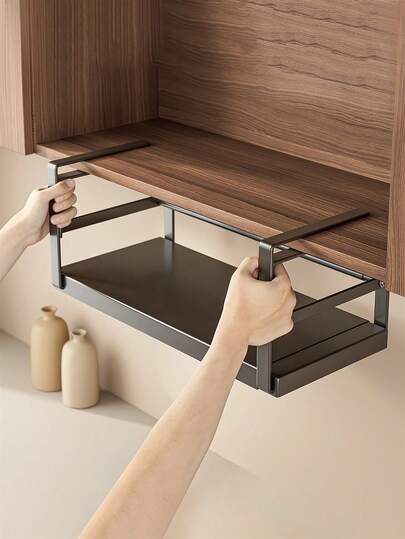 1PC Adjustable Metal Cabinet Rack, There Are Large And Small Sizes Available, Expandable Kitchen Storage Rack For Spice Jars And Seasonings, Lower Cabinet Hanging Rack With Layered Partition Design,Kitchen Organiser,Kitchen Accessories,Spice Rack