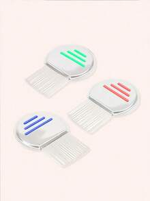 1把专业不锈钢圆梳 - 有效去除头虱和虱卵 - 易于使用和清洁，宠物梳理去毛结梳，适用于猫狗美容，跳蚤梳，细齿虱卵梳 - 彩色 - 查看 2