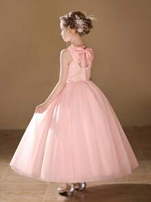 Girls' Long Tulle Skirt With Big Bow, Pink, Suitable For Wedding, Party - Pink - View 7