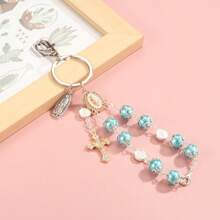 1 Stück klassischer Schlüsselanhänger mit Glas- und Harz-Perlen-Mariendarstellung, geeignet als Dekoration für Taschen oder als Geschenk für Familie und Freunde, Rucksack für Schultasche, Zubehör, Schlüsselbänder mit ID-Halter, Autoschmuck, Taschenanhänger