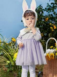 Balabala Young Girl 2025 Autumn New Arrival Chiffon A-Line Dress - Pink Purple - View 4