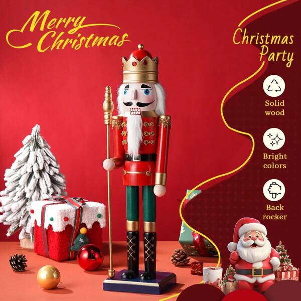 50cm Christmas Nutcracker Soldier King Scepter Wooden Puppet Doll Craft Christmas Decor, Home Dining Table Ornament, Christmas & New Year Gift