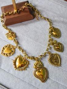 1pc Retro Religion, Multiple Sacred Heart Pendants, Necklaces, Silver Chains, Personalized Design Sense, Women's Accessories, Fashionable Items For Parties