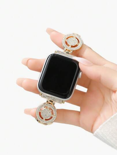 1 قطعة شريط ساعة ذكية مرصع بالكامل بالألماس لساعة أبل 38/40/41/42/44/45/46/49 ملم، لساعة آي ووتش أولترا/إس إي/إس 10/9/8/7/6/5/4/3/2/1، شريط للنساء