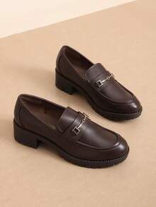 Women's Flatform Loafers 1.8 Inch Chunky Heel Comfortable Slip-On Pumps Dressy Business Casual Fashionable Platform Loafers Shoes - 棕色 - 查看 4