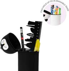 2-In-1 School Pencil Case, Soft Cute Silicone Animal Shaped Pen Holder With Zipper, Height 18.5 Cm, Suitable For School, Great Back-To-School Gift, Panda/Tiger/Penguin - màu đen - Xem 3