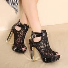 Women's Pretty Lace Open Toes High Heels Ankle Boots-2025 - màu đen - Xem 6