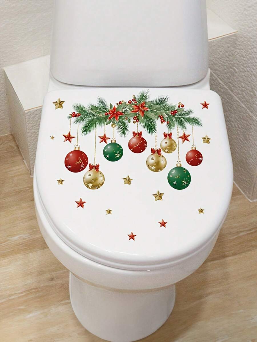 Weihnachtliche bunte Blätter, Lampen, Kugeln, Sterne Aufkleber, Kinderbadezimmer Aufkleber, Heimdekoration Wandaufkleber selbstklebend, Weihnachtsgeschenk Dekoration