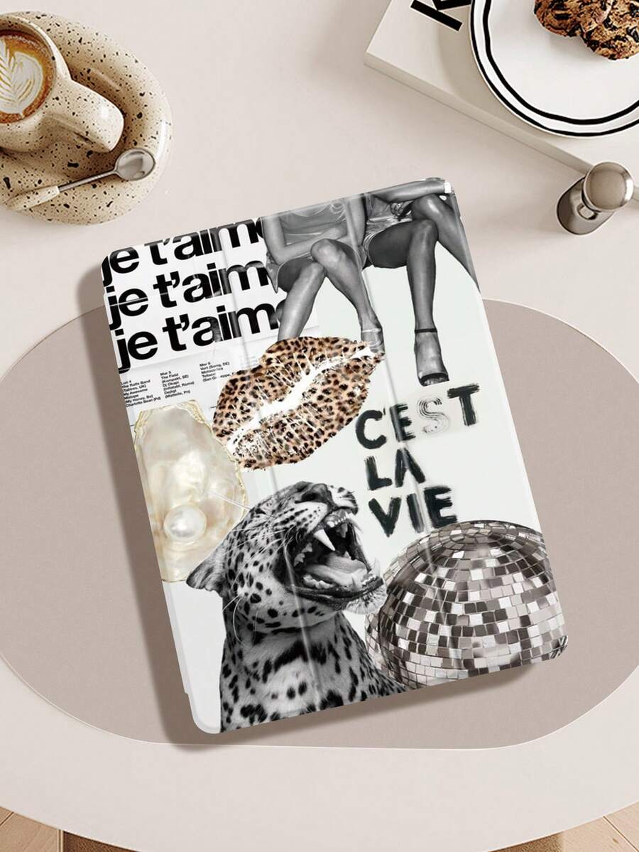 Leopard Print & Disco Ball Pattern IPad Case, Compatible With IPad Air 4/5 (10.9 Inch), IPad 7/8/9 (10.2 Inch), Built-In Apple Pencil Slot, Also Fits Tab S6 (10.4 Inch), Tab A7 Lite (8.7 Inch), Leather Protective Cover, Suitable For Back To School, Valentine's Day, New Year And Other Occasions - Multicolor - View 1