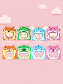 100 个卡通派对礼品烘焙包装自粘袋，密封糖果、糖果、饼干零食袋，用于烘焙饼干、巧克力、零食、甜点自制工艺品、透明自粘面包袋、派对用品烘焙派对礼品袋、婚礼派对礼品袋、节日礼品袋、厨房小工具 - 彩色 - 查看 3