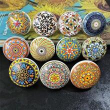 6/12pcs Bohemian Style Round Ceramic Drawer Pulls, With Screws, Colorful Hand-Painted Floral And Geometric Patterns, Suitable For Modern And Vintage Cabinets, Kitchen Cabinet Handles - Random Color - View 2