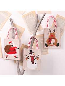 حقيبة قماش الخيش ثلاثية الأبعاد مطرزة للزينة في عيد الميلاد