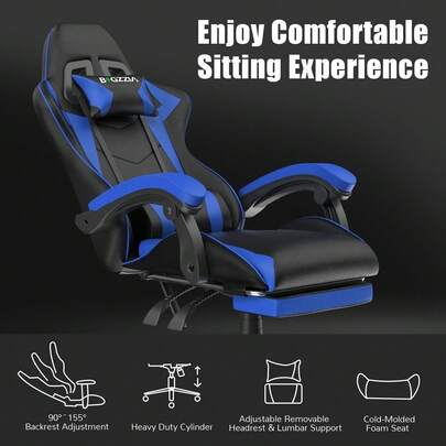 High-Back Gaming Chair, Computer Chair, Office Chair, Computer Racing Chair, PU Leather, Desk Chair, Work Chair, Ergonomic Design, Manager-Level Swivel Chair, Lumbar Support To Prevent Back Pain, Suitable For Both Men And Women.