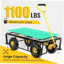 Heavy-Duty Mesh Steel Garden Cart (900 Lbs Capacity) – Folding Utility Cart With Removable Sidewalls, 10-Inch Tires & ATV/Tractor Handle (Black-Yellow) - Màu vàng - Xem 5