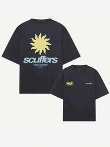 Sun Logo Graphic T-Shirt,220g Cotton Crew Neck Double-Sided Printed T-Shirt For Summer - màu đen - Xem 1
