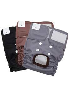 3pcs Black, Gray, Brown Reusable & Washable Dog Diapers, High Quality Female Dog Pads Suitable For Small & Medium Breeds, Puppies, Girls - Multicolor - View 5