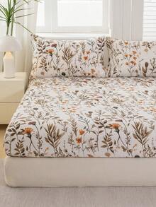 1 pieza Sábana ajustada con patrón floral de rama y hoja de árbol, protector de colchón suave y transpirable, adecuado para todos los tamaños de cama - Multicolor - Ver 10