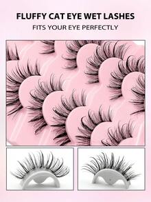 Asiteo 7对装 漫画风 纤细自然 湿润感 嫁接效果 仿貂毛 透明带 Y2K风格 3D蓬松长款 猫眼 自然浓密 睫毛嫁接 化妆工具