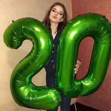40 Inch Green Number Balloon 4, Large Number Foil Balloons Mylar For Girl Boy Birthday Party Celebration Decorations Supplies, Digital Balloons For Wedding Anniversary Events Decorations