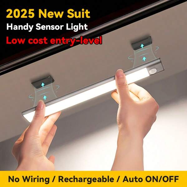 1pc Motion Sensor Cabinet Light, Aluminum Alloy Material, Rechargeable, Suitable For Kitchen, Hallway, Stairs, Shelves