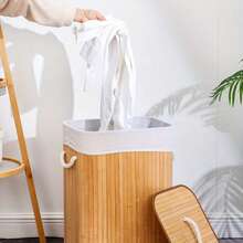 带盖和手柄的竹制洗衣篮，经典款式，大容量可折叠储物篮，矩形和圆形设计，多功能衬里，衣物收纳篮，适合家庭卧室或洗衣房使用 - 完美的礼物！