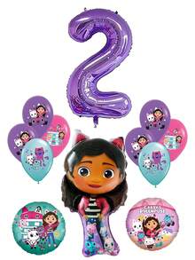 Tema de Gabby's Dollhouse - Globos de película de aluminio de alta calidad con forma de Gabby + Nuevos globos de látex impresos + Globos de película de aluminio digital morados, globos de látex morados, azules, blancos y rosas, adecuados para decoración de fiestas de cumpleaños, decoración de fiestas de festivales, decoración de globos para fiestas de cumpleaños de niños que aman a Gabby, Halloween, Navidad, Día de Acción de Gracias, Día del Niño - Multicolor - Ver 21