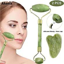 Ahania Rolo Pedra de Jade Rolinho de Massageador Facial Pedra Jade Pedra GuaSha - Facial Anti Rugas Massagem Facial Coporal - Verde - Visão 9